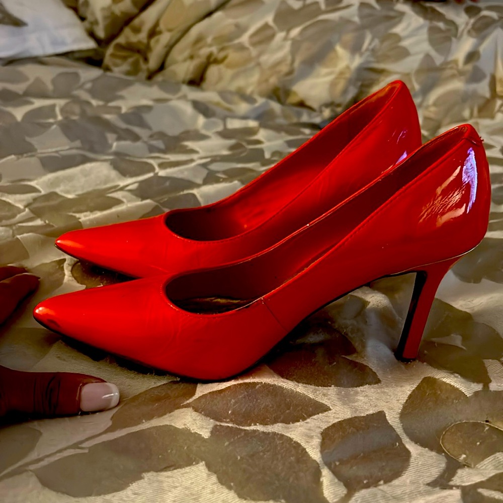Red size 6.5 Ralph Lauren heels with the insoles out bc they were too small 4 me